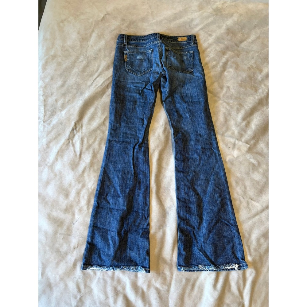 Paige Laurel Canyon Petite Bootcut Jeans Size 26 Medium Wash Distressed Low Rise - Picture 2 of 3